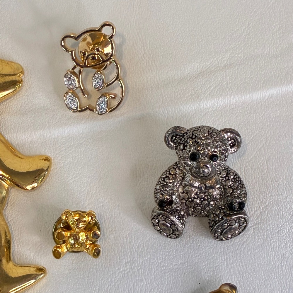 Vintage Teddy Bear Brooch Pin Lot Figural Articulated Gold Tone - Picture 4 of 12